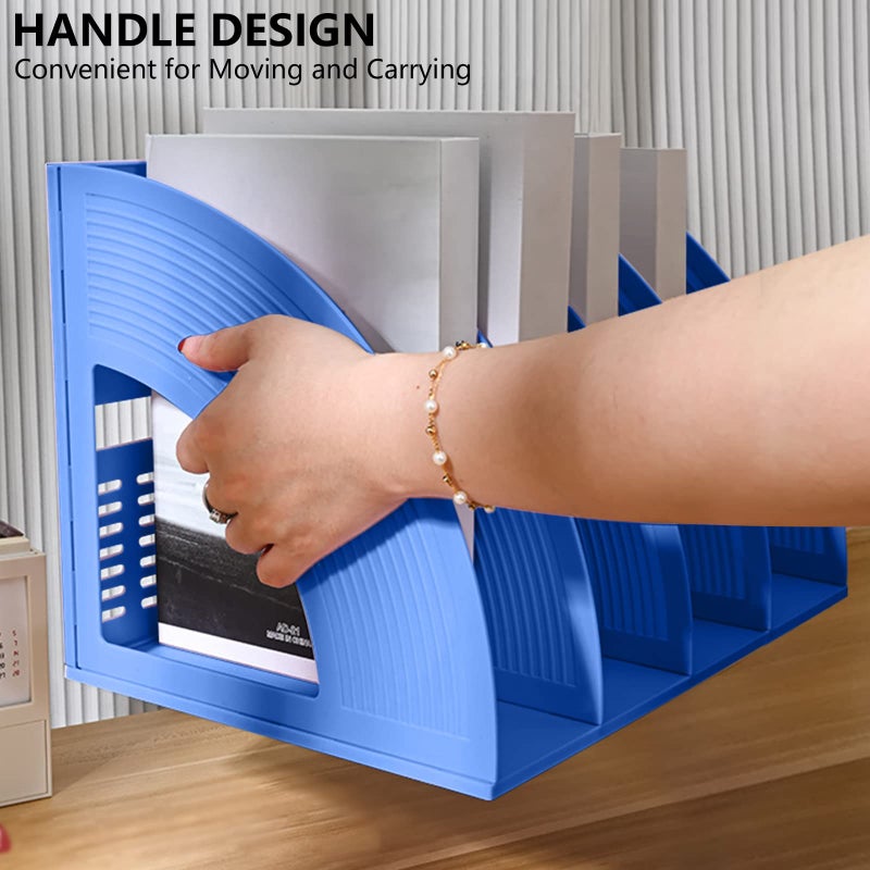 SAYEEC File Holder Storage Folder 4 Compartment Standing Desktop Hollow Organizer Blue Files Shelf Frame Thicken Plastic Paper Notebook Magazine Bookstore for Office School Supplier Students - Image 3